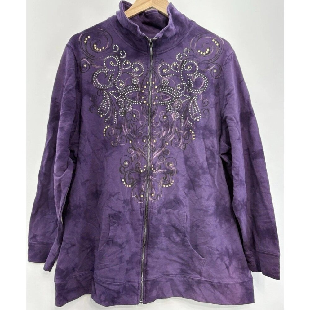Catherines Sweatshirt Jacket Full Zip Tie Dye Studs Graphic Y2K Purple Womens 1x